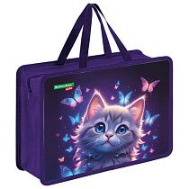 Папка на молнии с ручками BRAUBERG KIDS А4, 1 отделение, пластик, 100 мм, "Curious cat", 273376