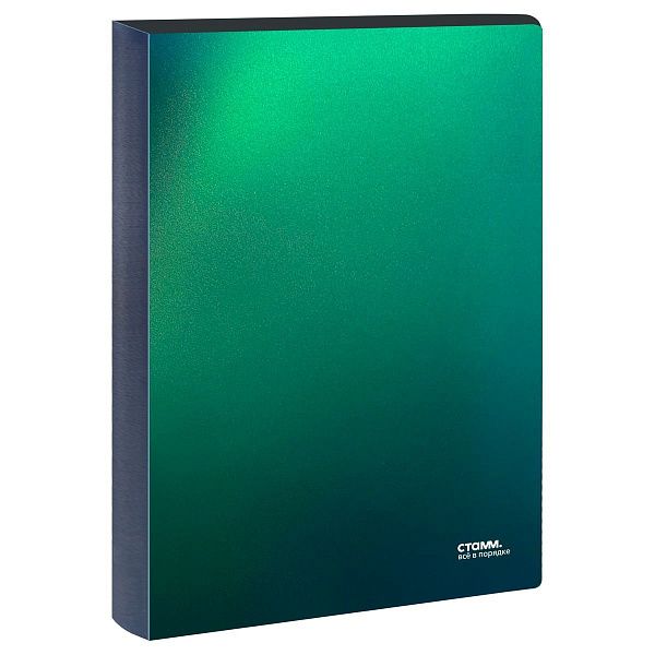 Папка на 4 кольцах СТАММ "Хамелеон" А4, 40мм, 700мкм, пластик, зеленый хамелеон