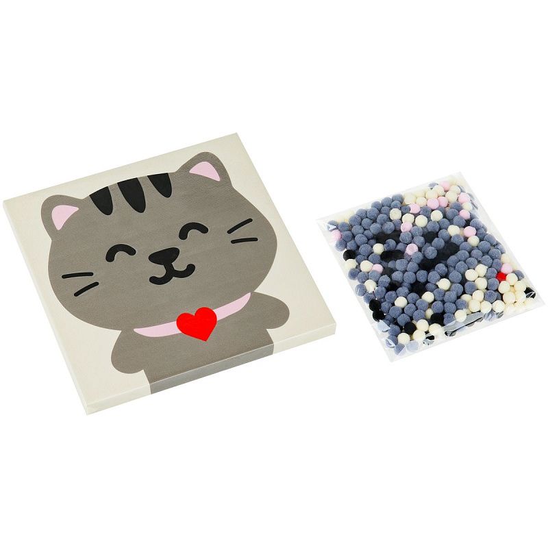 Аппликация помпонами ТРИ СОВЫ "Котик", 20*20см на подрамнике, картонная коробка