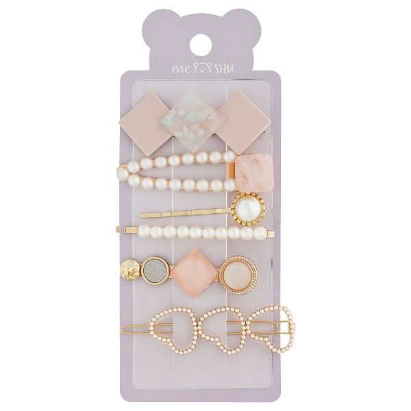 Заколки для волос MESHU, цвет розовый жемчуг, 6шт., европодвес