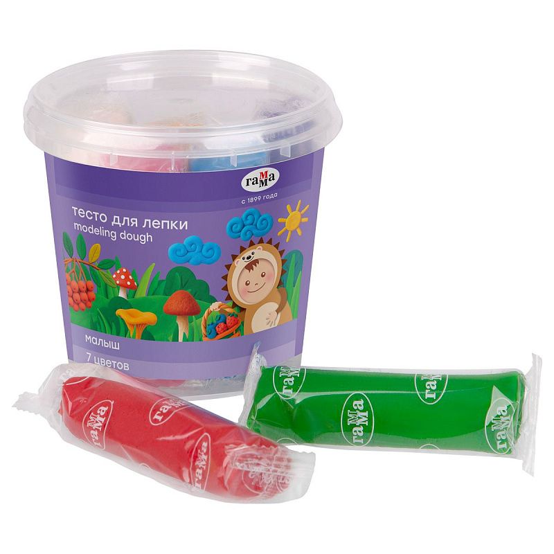Тесто для лепки Гамма "Малыш", 07 цветов*30г, пластиковый стакан