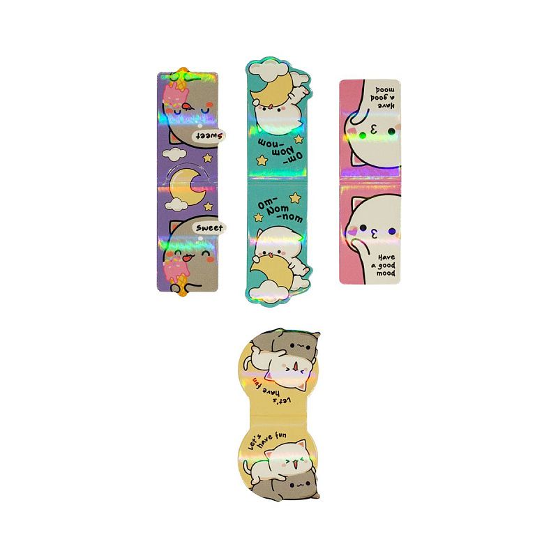 Закладки магнитные для книг, 4шт., MESHU "Cute kittens", ламинация с блестками 