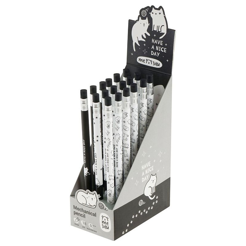 Карандаш механический MESHU "Cute pattern", печать на корпусе, с ластиком, 0,7мм, ассорти 