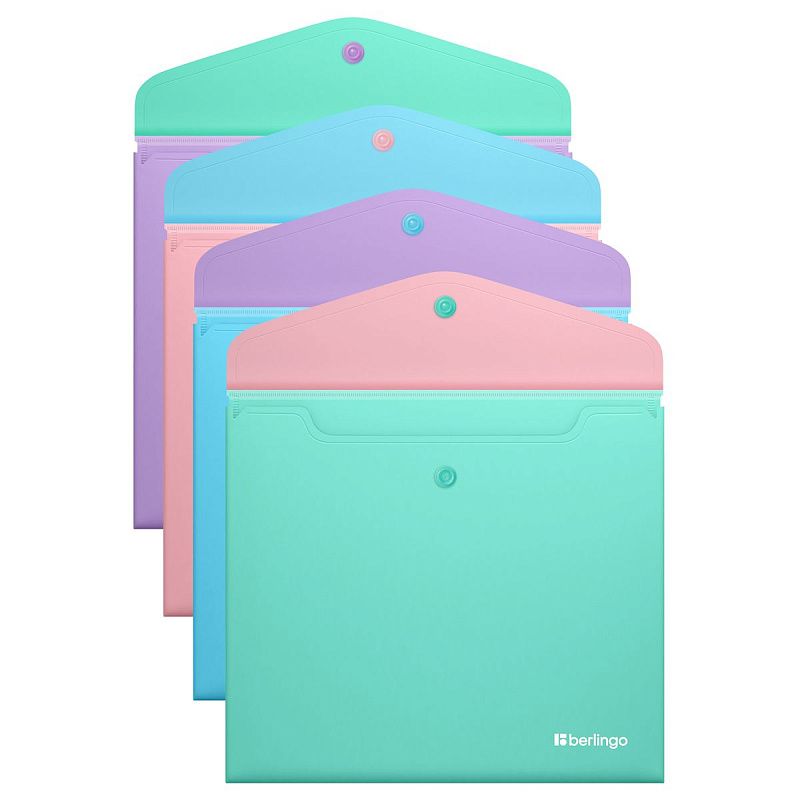 Папка-конверт на кнопке Berlingo "Haze" А5+, 200мкм, софт-тач, с цветным клапаном, ассорти 
