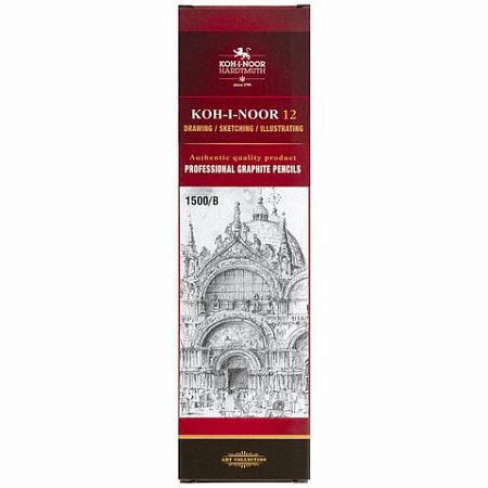 Карандаш чернографитный KOH-I-NOOR 1500, 1 шт., B, корпус желтый, заточенный, 150000B01170RU 