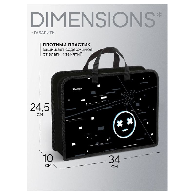 Папка с ручками 1 отделение, А4 Berlingo "Smile", 340*245*100мм, пластик, на молнии 