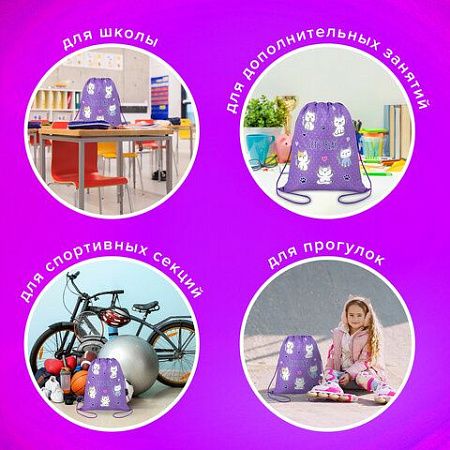 Мешок для обуви BRAUBERG KIDS, с петлей, 42х34 см, "Playing kittens", 272413 