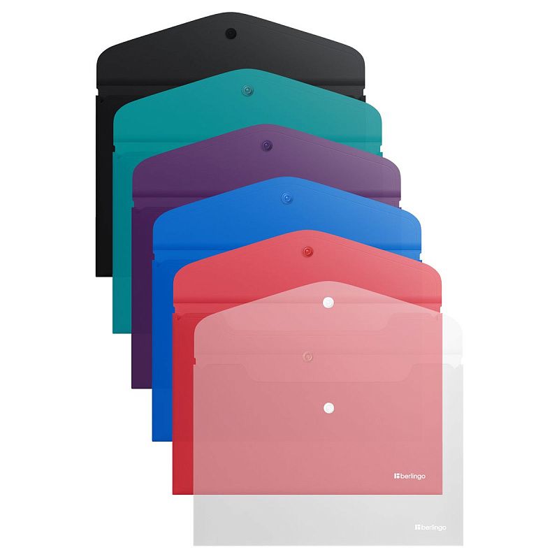 Папка-конверт на кнопке Berlingo "Soft Touch", А4, 200мкм, софт-тач, ассорти 