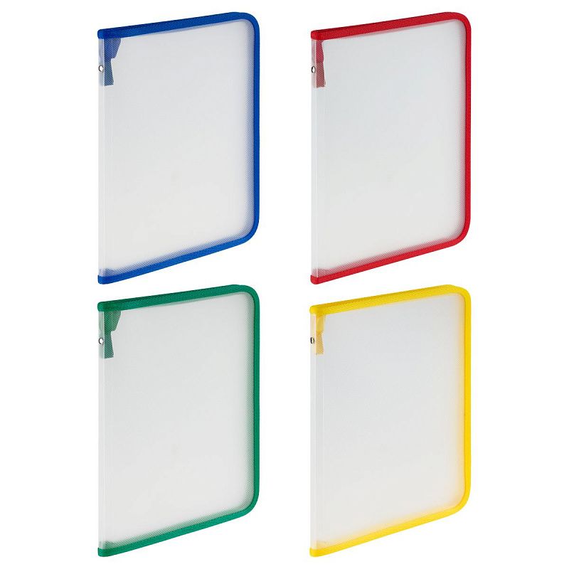 Папка на молнии СТАММ А4, 500мкм, прозрачная, ассорти