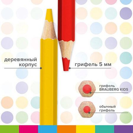 Карандаши цветные утолщенные BRAUBERG KIDS 12 цветов, грифель 5 мм, 181878