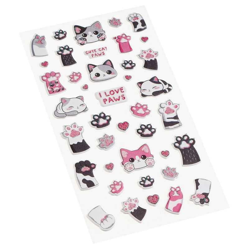 Наклейки объемные MESHU "Love Paws", 10*23см, с блестками, инд. уп., европодвес