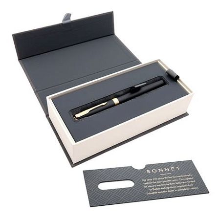 Ручка перьевая PARKER "Sonnet Core Matt Black GT", корпус черный матовый лак, позолоченные детали, черная, 1931516 