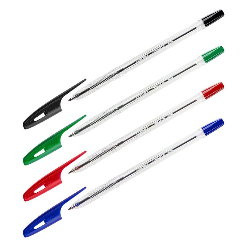 Набор шариковых ручек СТАММ "Орбита 100" 8шт., 4цв., 0,7мм, пакет с европодвесом 