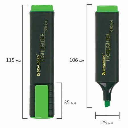 Текстовыделитель BRAUBERG "ORIGINAL", ЗЕЛЕНЫЙ, линия 1-5 мм, 151682 