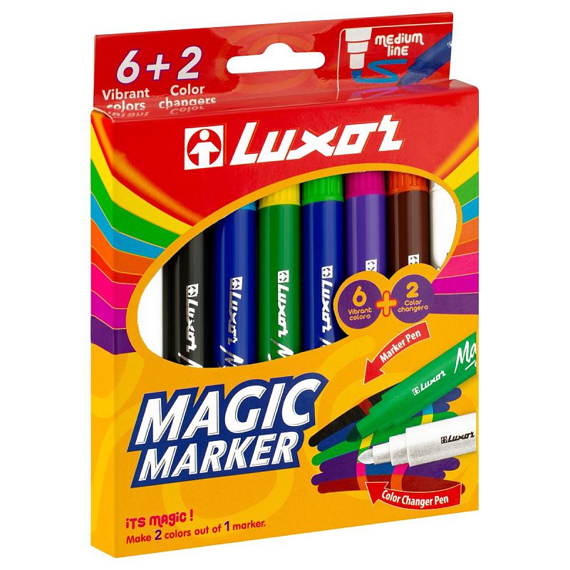 Фломастеры меняющие цвет Luxor "Magic", 06цв.+2, 8шт., картон, европодвес