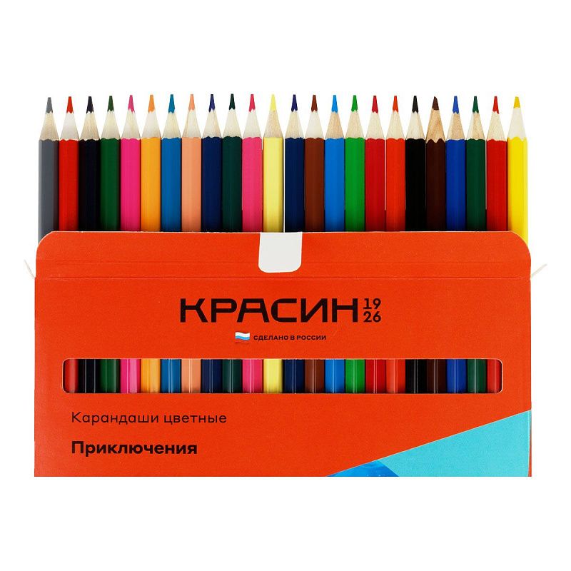 Карандаши цветные Красин "Приключения", 24цв., шестигран., заточен., картон, европодвес