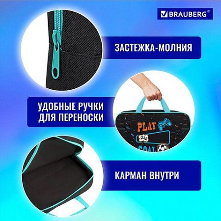 Папка на молнии с ручками BRAUBERG А4, 1 отделение, полиэстер, 80мм, Play sleep repeat, 272181 