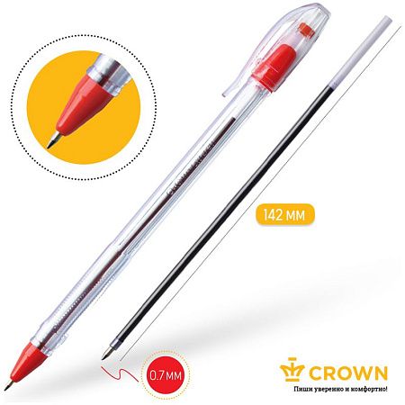 Ручка шариковая Crown "Oil Jell" красная, 0,7мм, штрих-код 