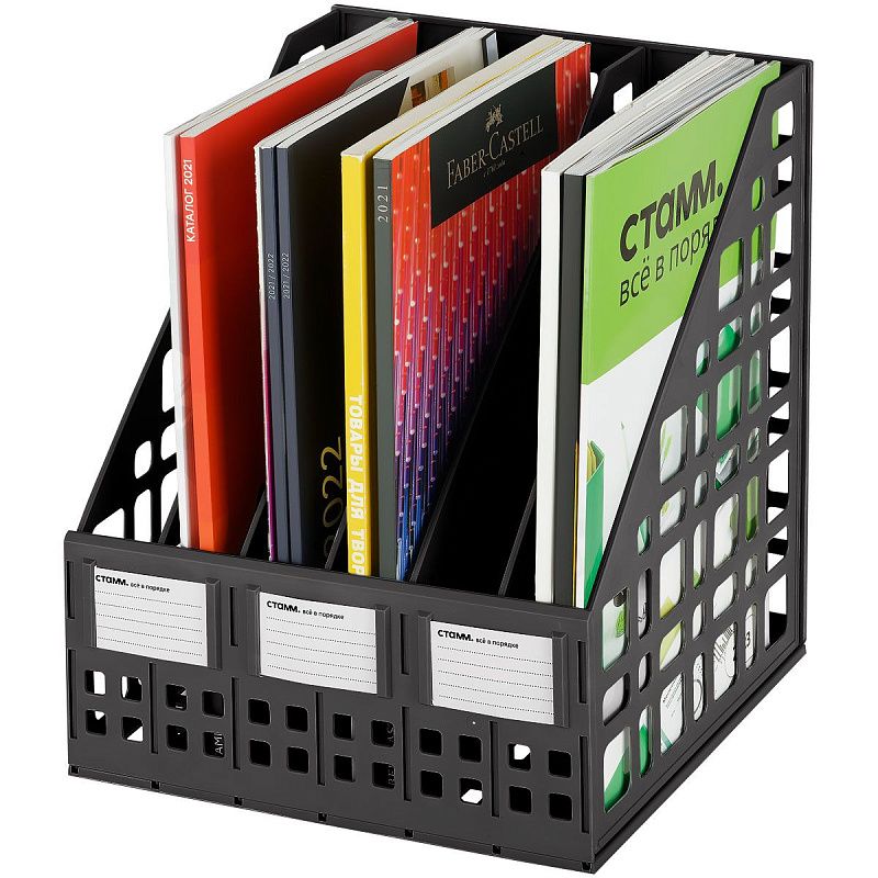 Лоток для бумаг вертикальный СТАММ, сборный, 6 отделений, черный