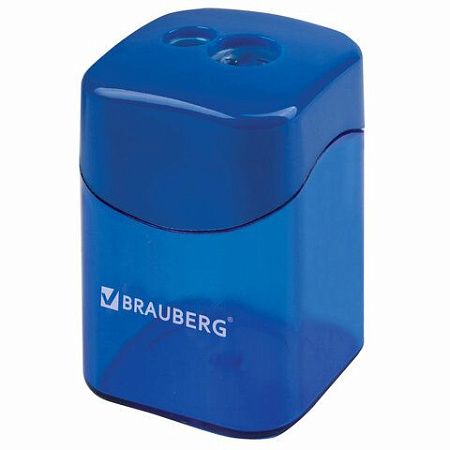 Точилка BRAUBERG "Win", 2 отверстия для чернографитных карандашей (в том числе утолщенных), с большим контейнером, с крышкой, ассорти,222495 