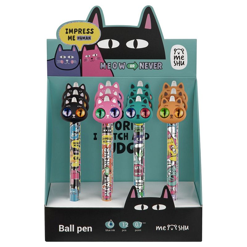 Ручка шариковая автоматическая MESHU "Hypno Cats" синяя, 0,7мм, корпус ассорти 