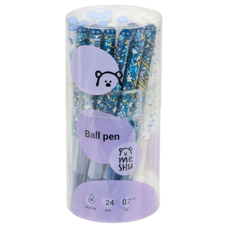 Ручка шариковая MESHU "Flowers" синяя, 0,7мм, грип, корпус ассорти 