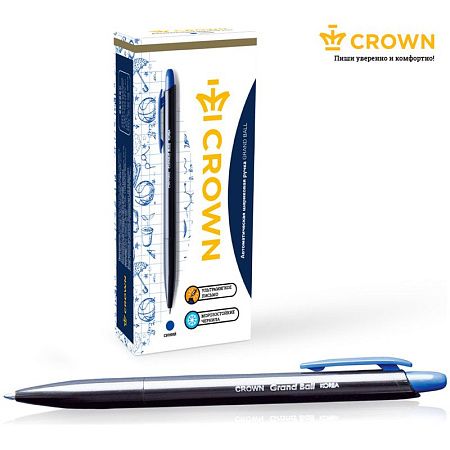 Ручка шариковая автоматическая Crown "Grand Ball" синяя, 0,7мм, штрих-код 