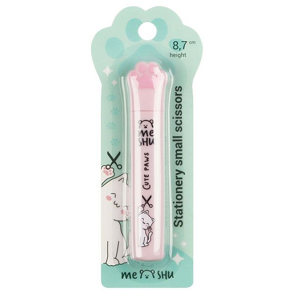 Ножницы детские маленькие MESHU "Paw", 8,7см, складные в футляре, блистер, европодвес