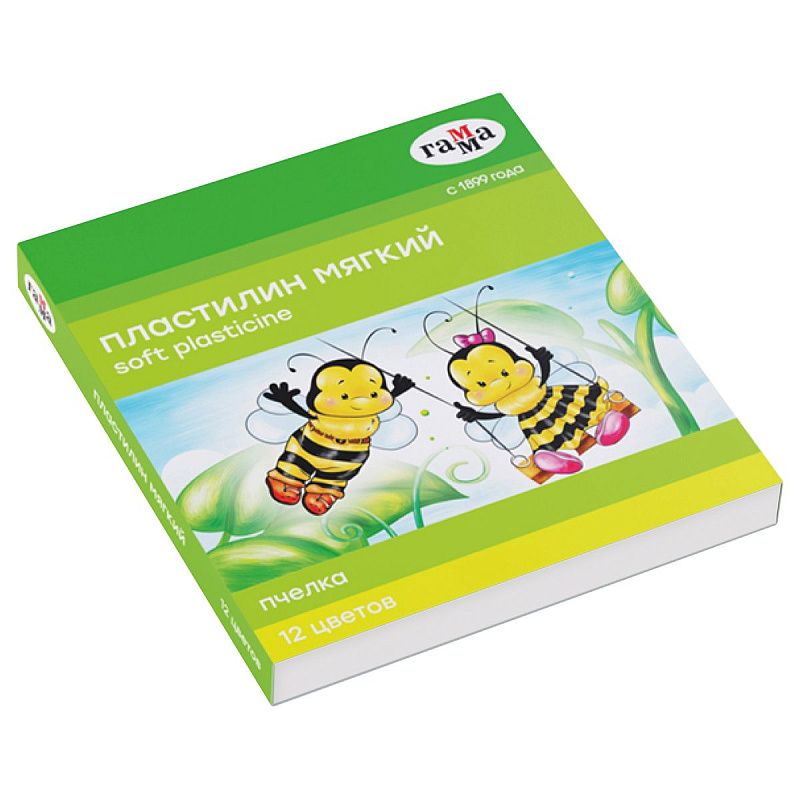 Пластилин восковой мягкий Гамма "Пчелка", 12 цветов, 180г, со стеком, картон. упаковка