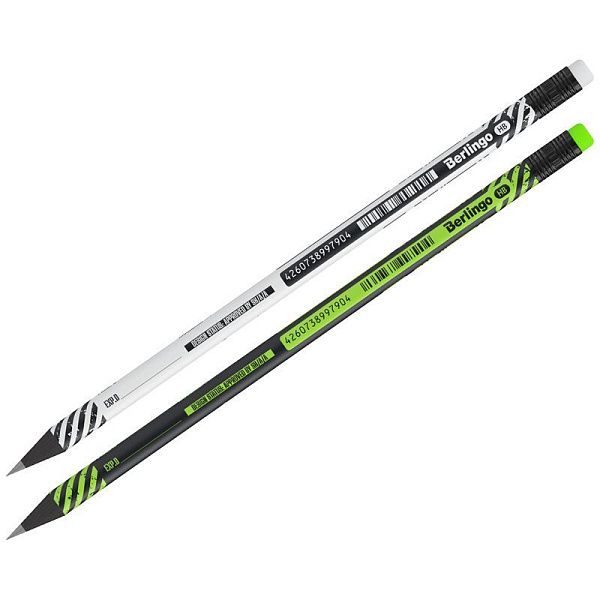 УЦЕНКА - Карандаш ч/г Berlingo "Tech it" HB, черное дерево, круглый, заточен., с ластиком, ассорти (осн 338526)