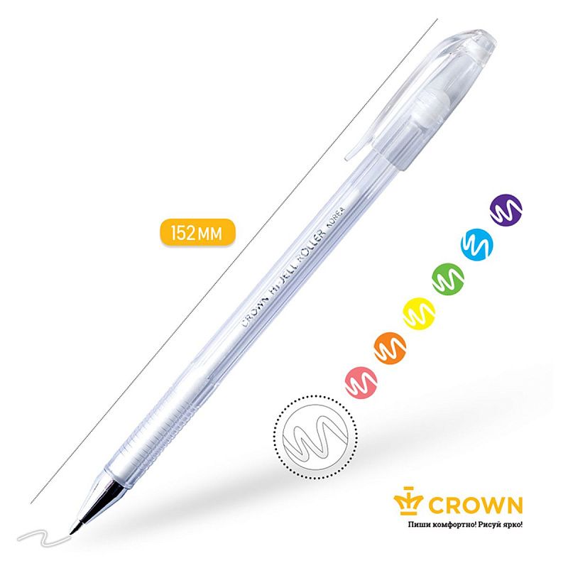 Ручка гелевая Crown "Hi-Jell Pastel" пастель белая, 0,8мм 
