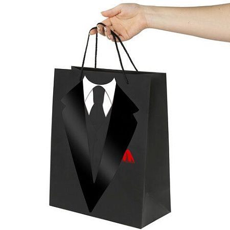 Пакет подарочный 26,5x12,7x33 см ЗОЛОТАЯ СКАЗКА "Especially For Men", выборочный лак, чёрный, 608244