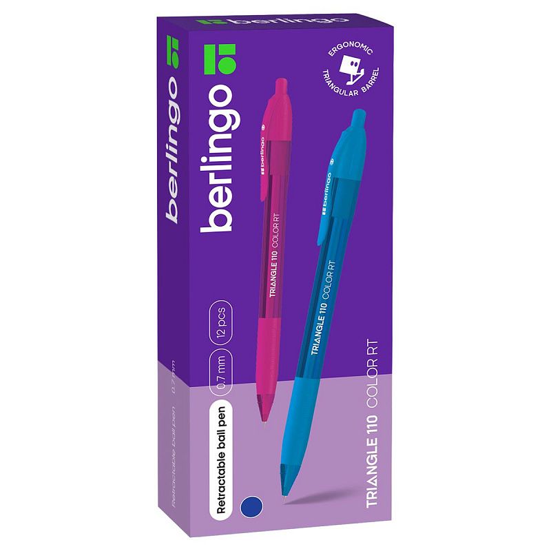 Ручка шариковая автоматическая Berlingo "Triangle 110 RT Color" синяя, 0,7мм, трехгр., игол. стержень 