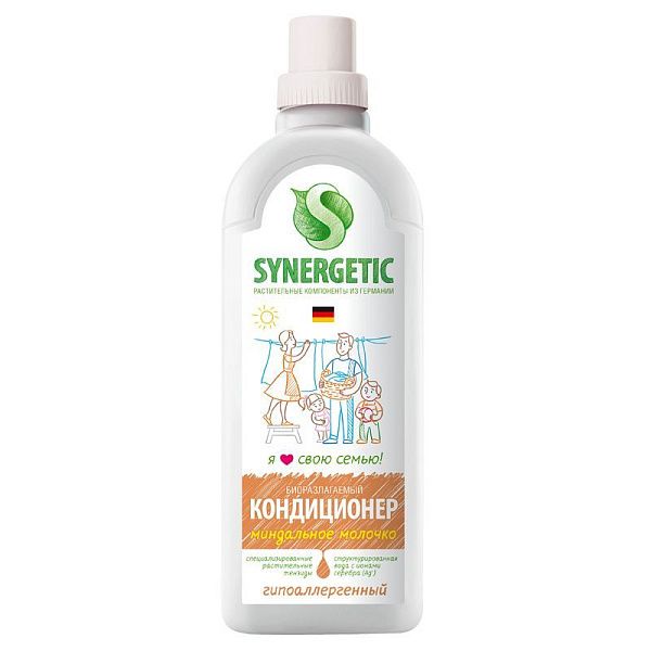 Кондиционер для белья Synergetic "Миндальное молочко", биоразлагаемый, 1л 