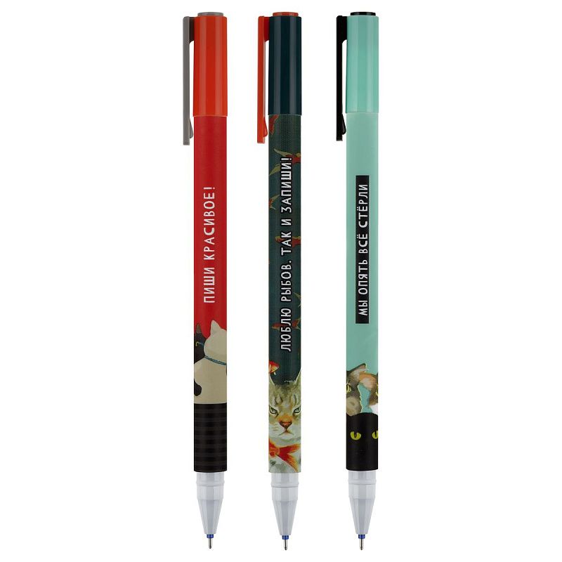 Ручка гелевая стираемая MESHU "Moody cats" синяя, 0,5мм, корпус ассорти 