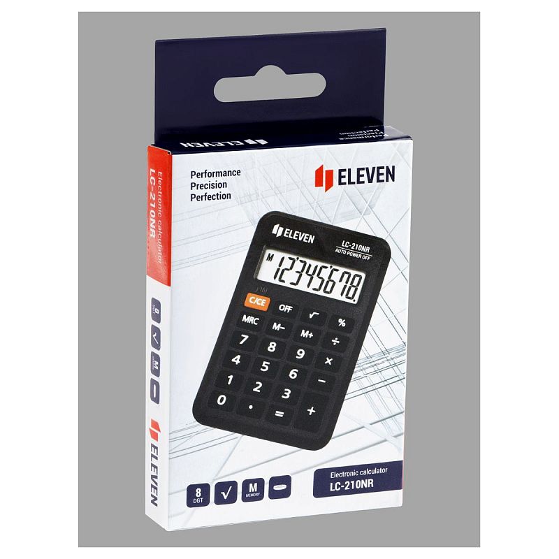 Калькулятор карманный Eleven LC-210NR, 8 разрядов, питание от батарейки, 64*98*12мм, черный