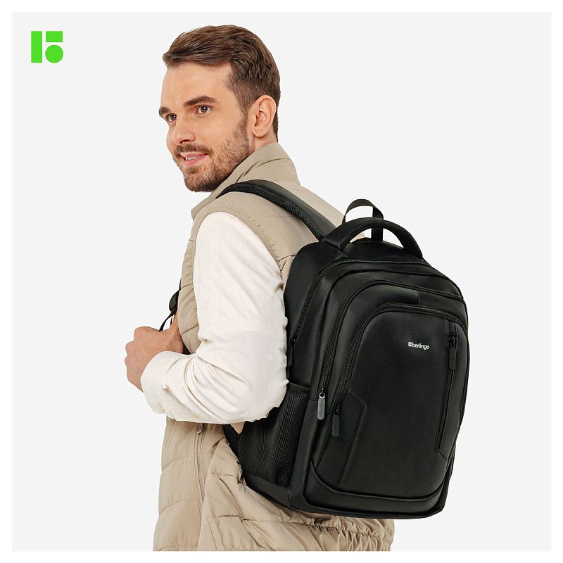 Рюкзак Berlingo City "Comfort black" 42*29*17см, 3 отделения, 3 кармана, отделение для ноутбука, эргономическая спинка 