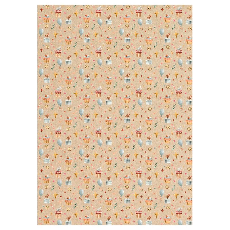 Упаковочная бумага крафт 70*100см, MESHU "Happy birthday", 70 г/м2, ассорти, 4 дизайна