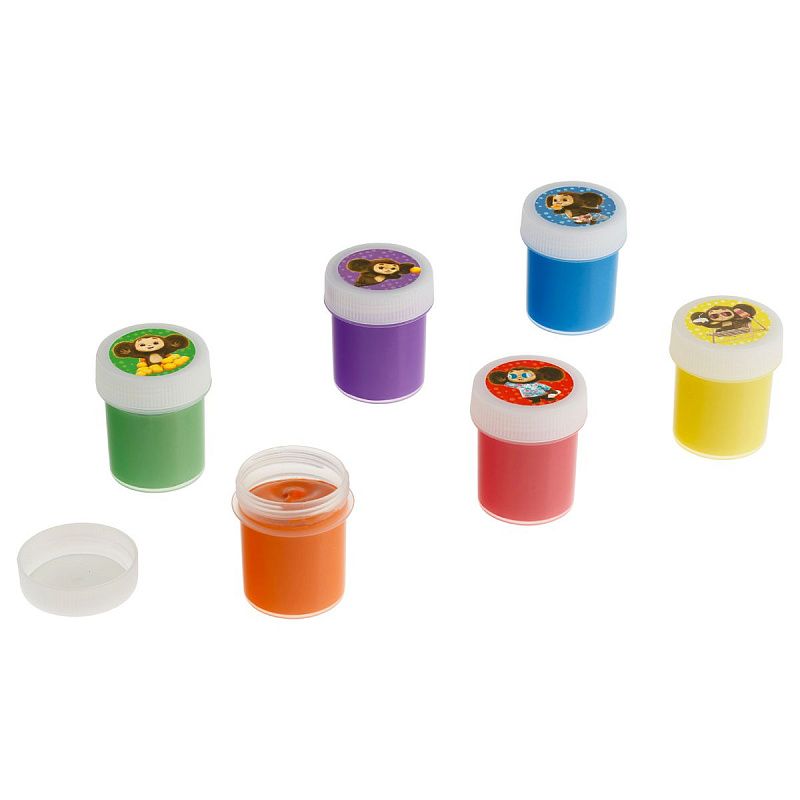 Краски пальчиковые классические с НАКЛЕЙКАМИ Мульти-Пульти "Чебурашка - Мои первые пальчиковые краски", 06 цветов, 210мл, для малышей, 1+, картон