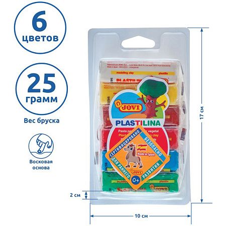 Пластилин JOVI, 06 цветов, 25г, блистер