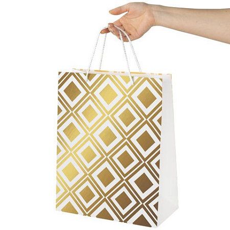 Пакет подарочный 26,5x12,7x33 см ЗОЛОТАЯ СКАЗКА "Gold Luxury", тиснение фольгой, белый, 608249