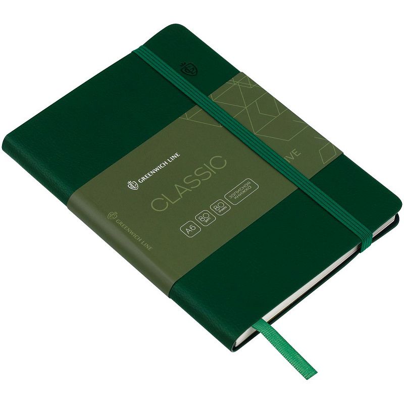 Записная книжка А6 80л. ЛАЙТ, кожзам, Greenwich Line "Classic. Olive", с резинкой, фактурное тиснение, блок в клетку