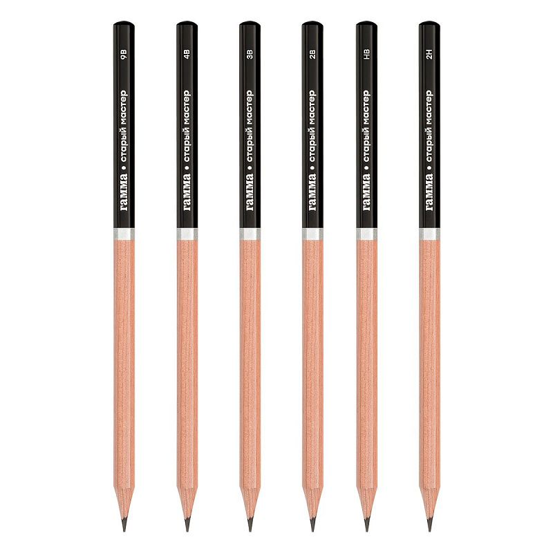 Набор карандашей ч/г Гамма 6шт., 7B-2H, кедр, картон. упаковка, европодвес 