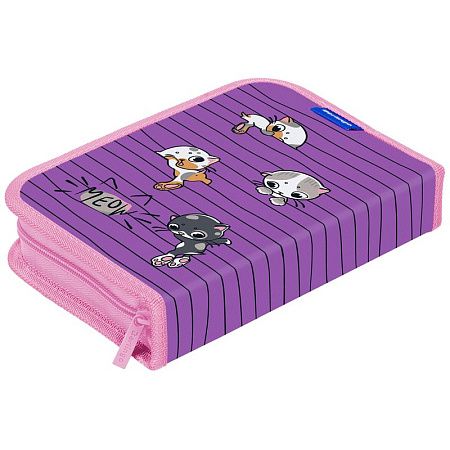 Пенал 1 отделение, 200*140*40 Berlingo "Kittens lilac", 2 откидные секции, полиэстер 