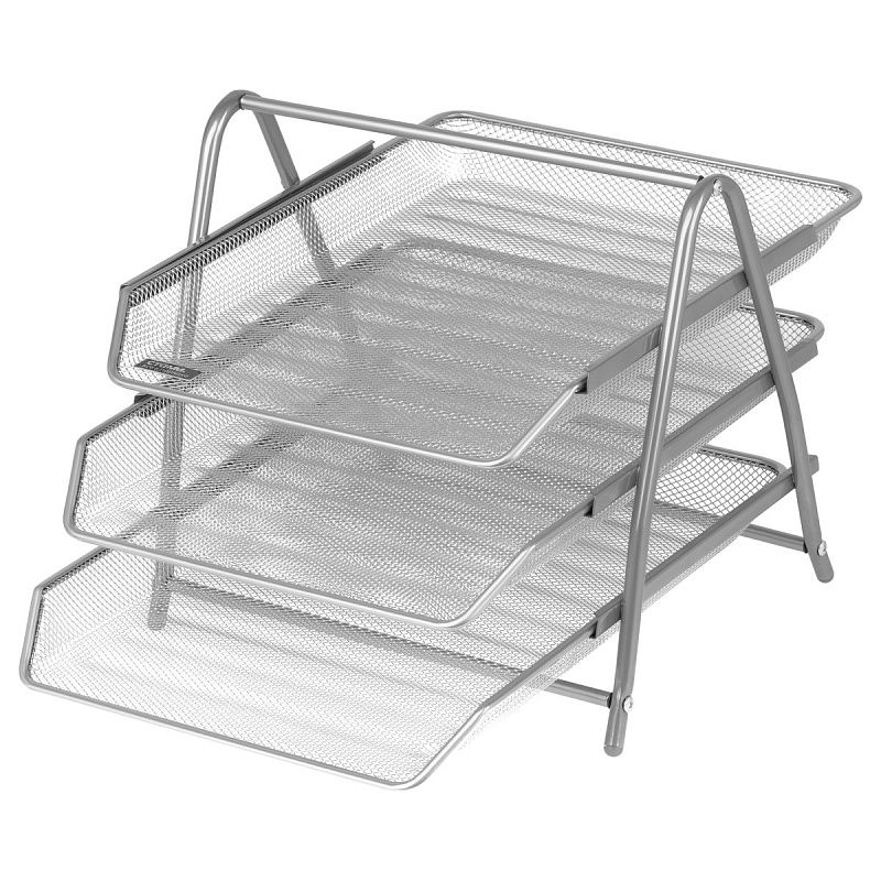 Лоток для бумаг горизонтальный СТАММ, 3 секции, металл, серебристый