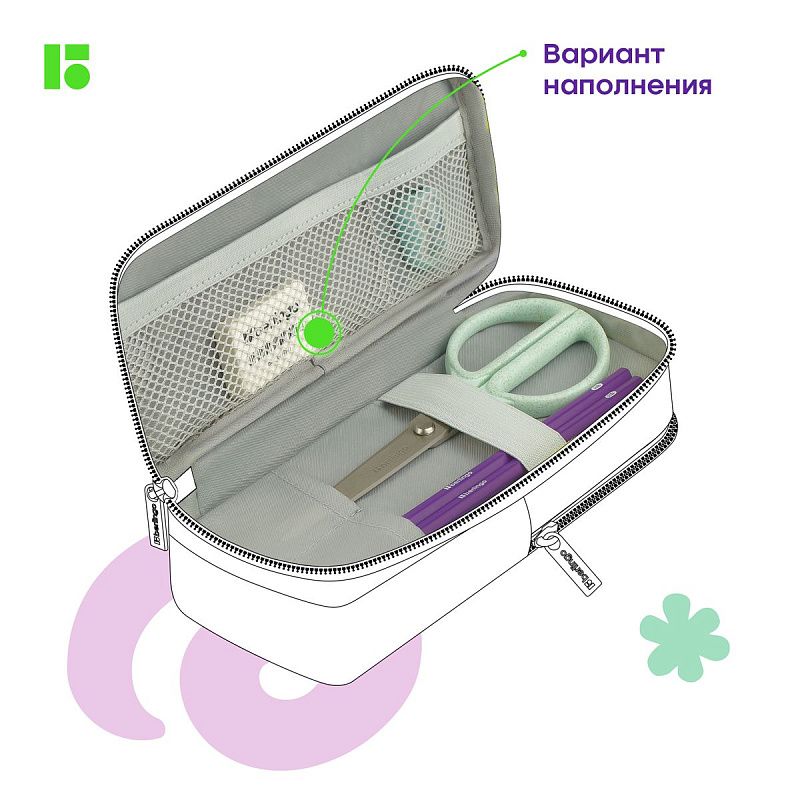 Пенал 2 отделения, 205*80*55 Berlingo "Black and white", полиэстер, внутренний органайзер, магнит 