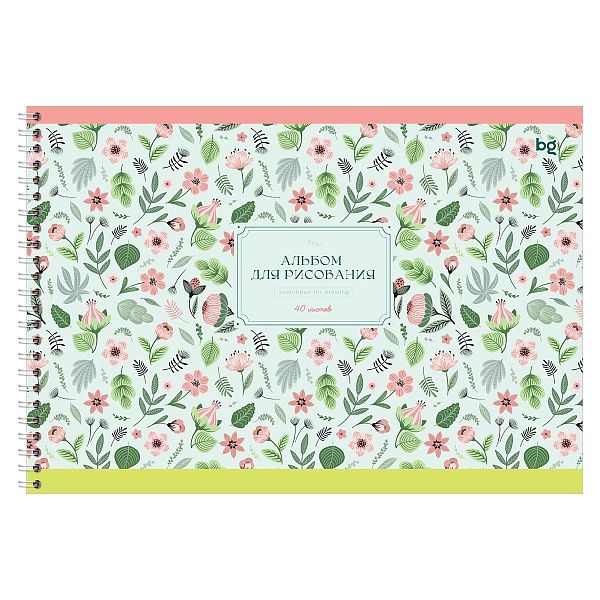 Альбом для рисования 40л., А4, на гребне BG "Цветочный вальс", 160г/м2