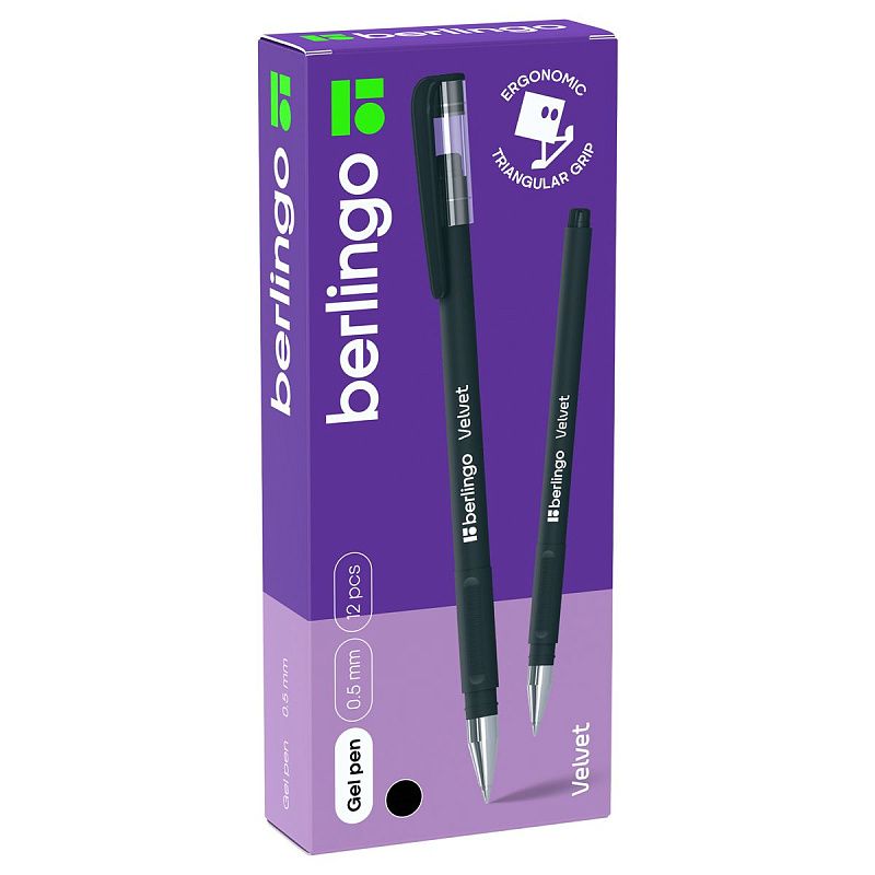 Ручка гелевая Berlingo "Velvet" черная, 0,5мм, прорезиненный корпус 