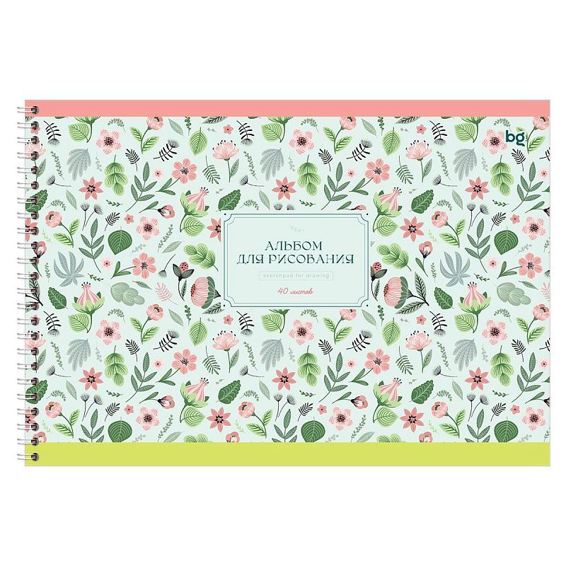Альбом для рисования 40л., А4, на гребне BG "Цветочный вальс", 160г/м2