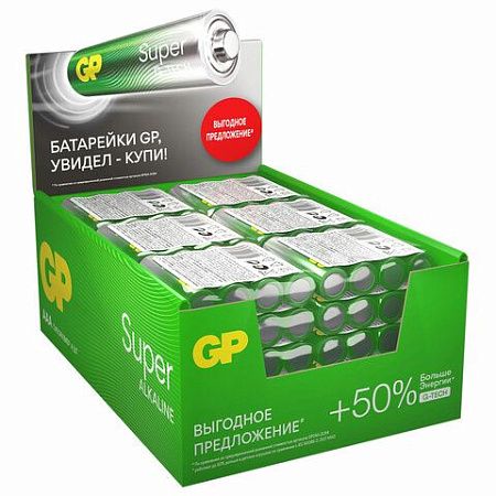 Батарейки КОМПЛЕКТ 4 шт., GP Super, AAA (LR03, 24А), алкалиновые, мизинчиковые, в пленке, 24ARS-2SB4